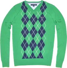 Tommy Hilfiger Пуловер - Tommy Hilfiger Men Logo Argyle V-neck Sweater Pullover Green/Navy