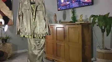 FALL FASHION FIND - TEMU SATIN GOLDEN TOP & CHAMPAGNE COLOR JACKET & CARGO PANTS SET